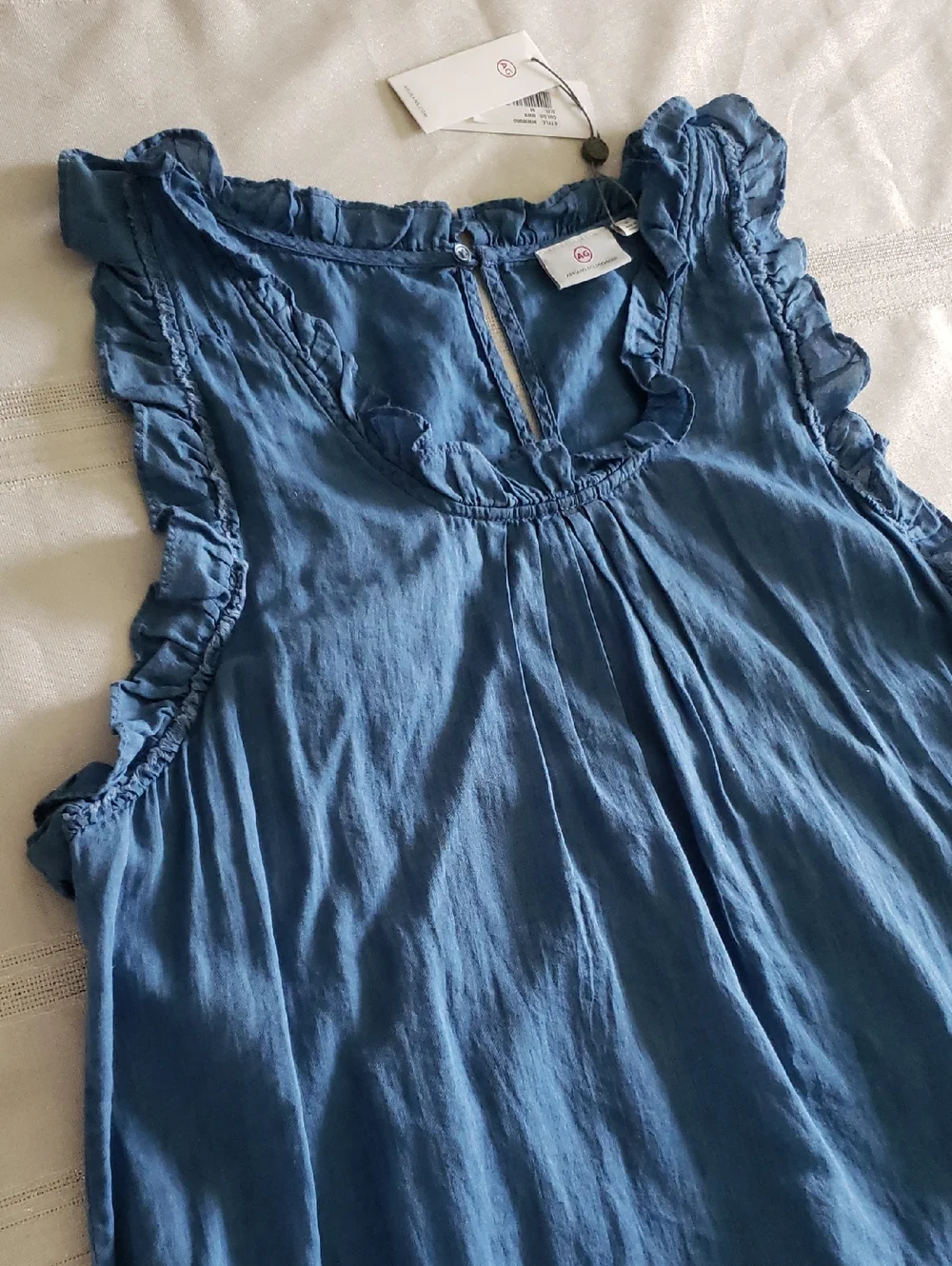 AG New DRESS Cotton Ruffled Shift Lightweight Chambray Blue DIXIE Women's M